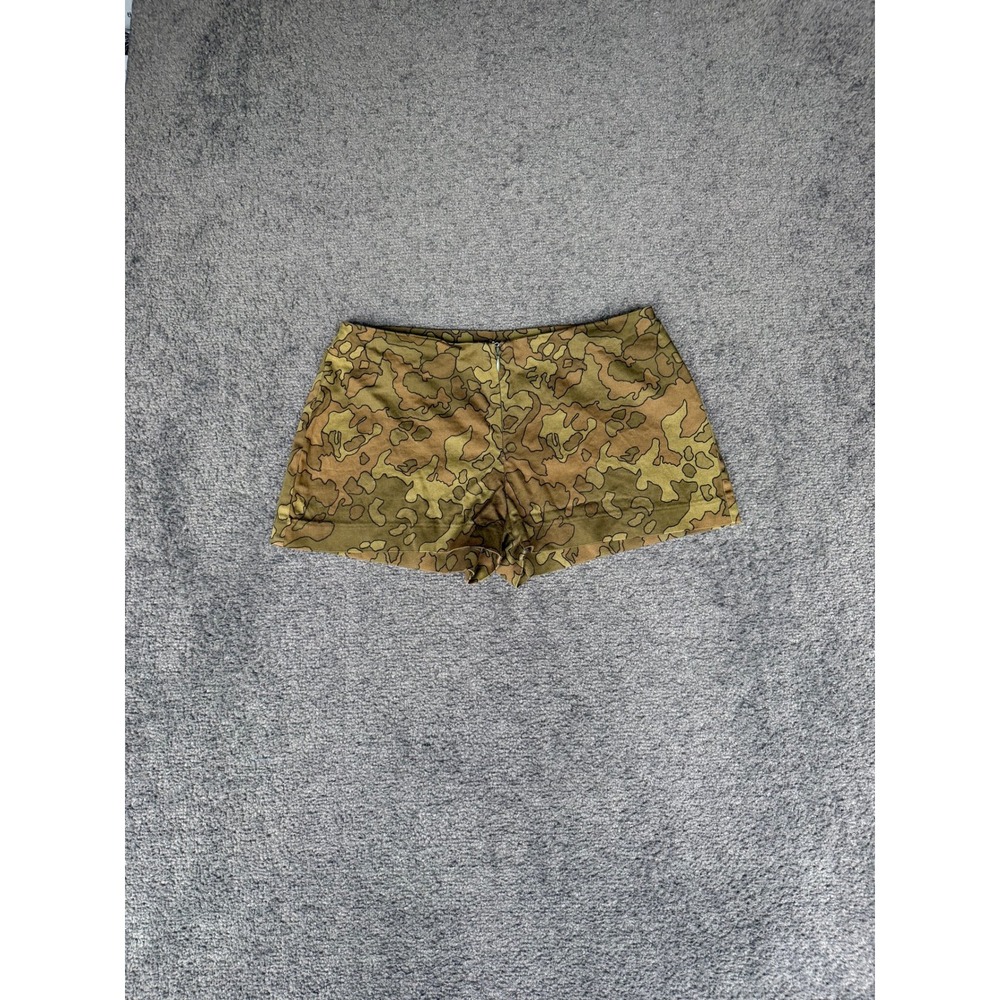 Express Stretch Camouflage Mini Shorts Olive Brown Size 1/2 Back Zip Camo